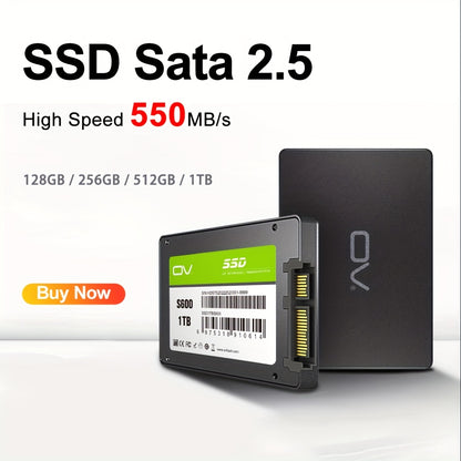 High-speed OV Sata 3 SSD available in various capacities with durable TLC flash, shock-proof design, and compact 6.35cm size for PCs, desktops, and laptops.