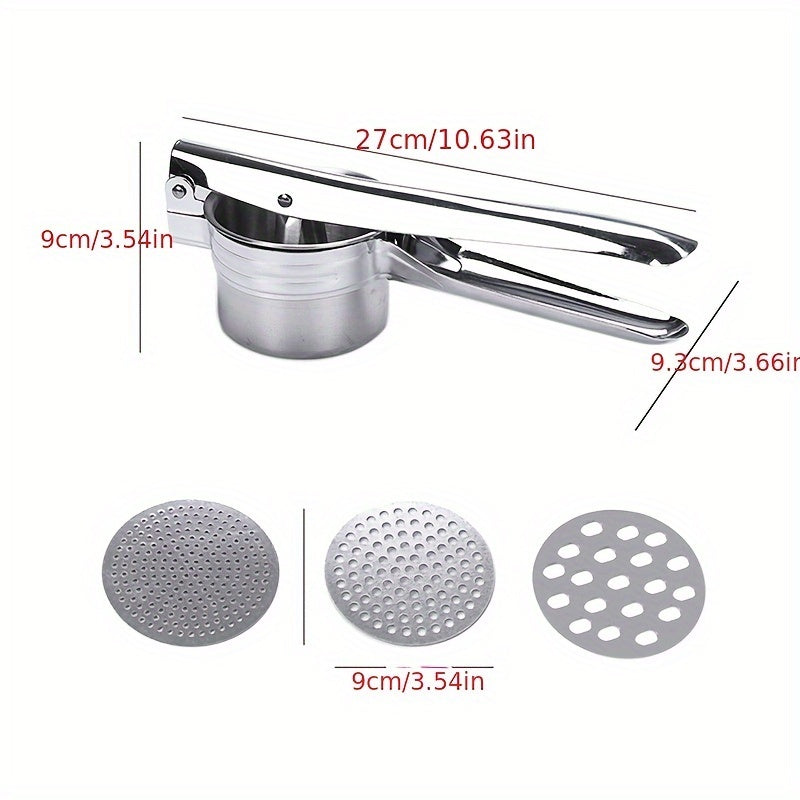 Kitchen Tools Set: Stainless Steel Potato Masher with 3 Interchangeable Fine Scale Potato Flour Machines, Fruit and Vegetable Shredders