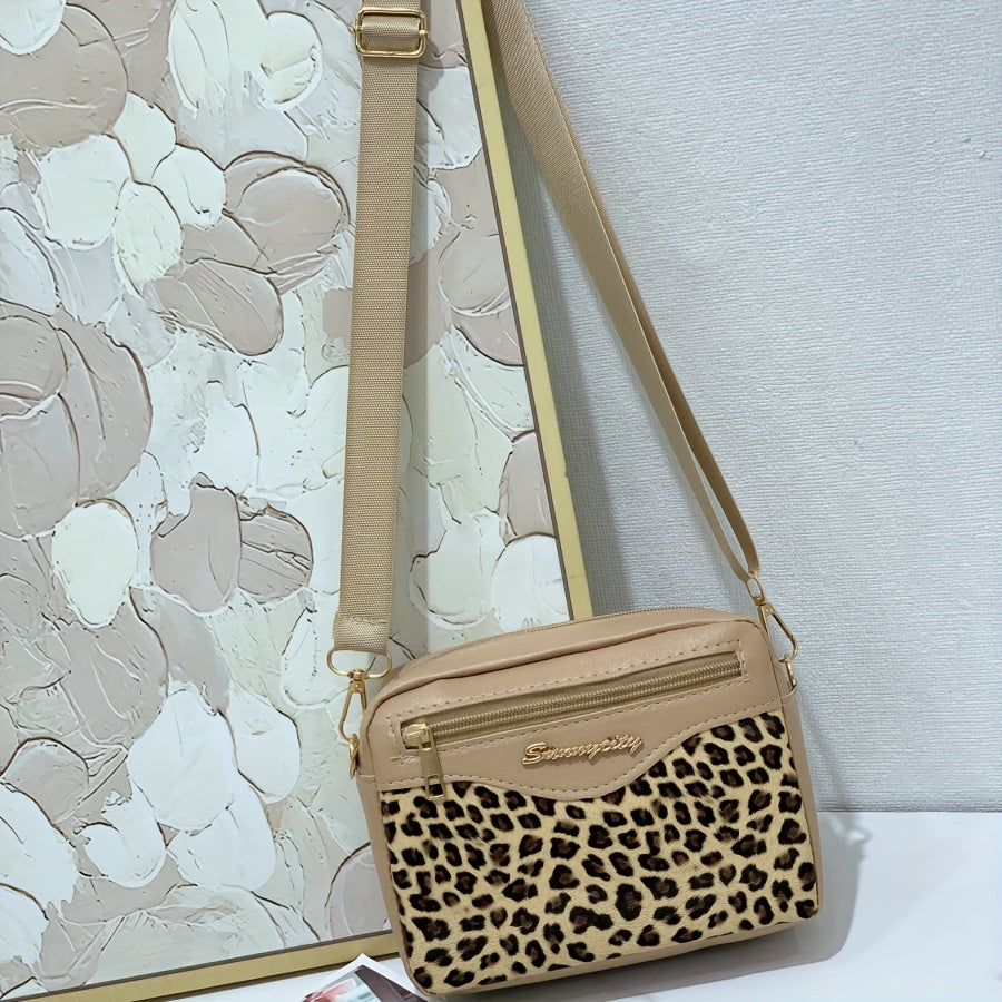 [Modern Appeal] Women's Leopard Print Crossbody Bag with Adjustable Strap - Versatile for Casual Outings, Office, and Daily Commute - Includes Phone Pocket and Coin Purse - Black, Small size