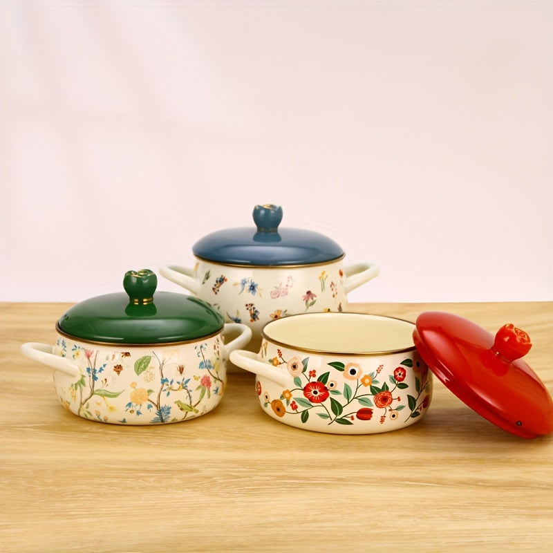 Enamel Pastoral Fuji Pot with 18cm Diameter - Versatile for Cooking and Serving, Great Addition to Any Home Kitchen