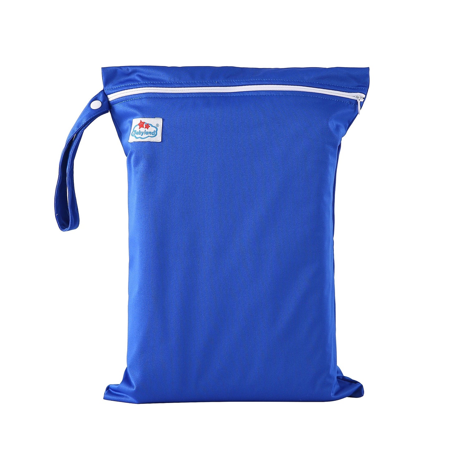 Reusable wet bag that is waterproof, perfect for cloth diapers, the beach, pool, gym, swimsuits, wet clothes, and travel. Features a single pocket and measures 29.21x39.88cm.