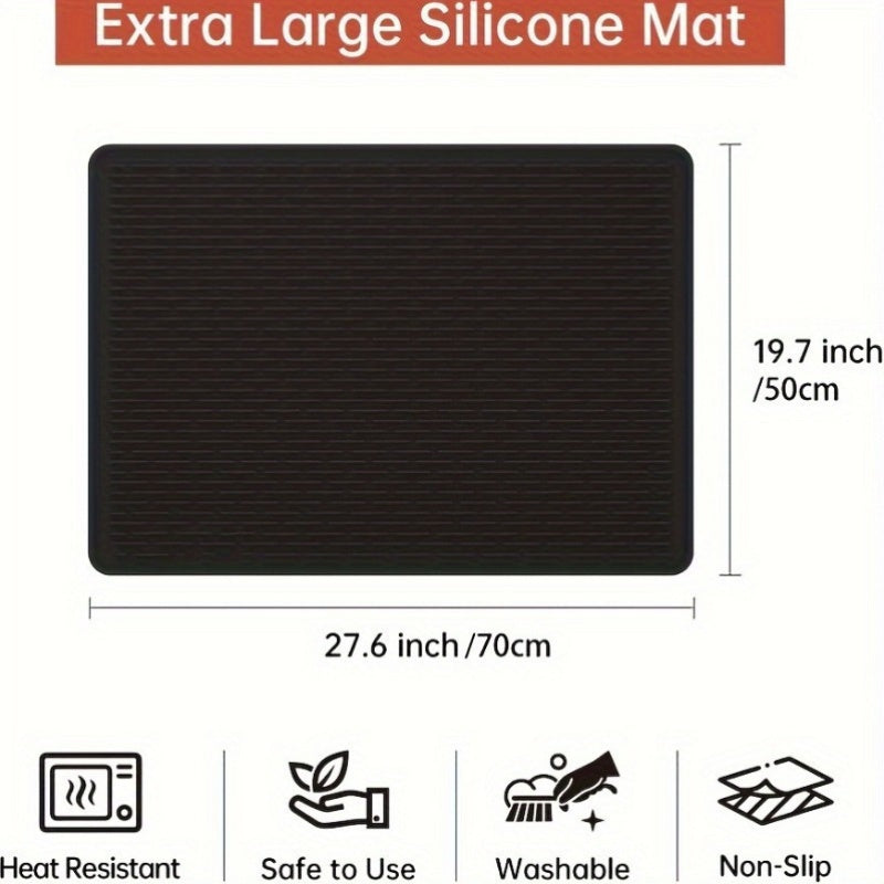 Black Silicone Stove Top Cover Mat - Extra Large, Heat-Resistant, Non-Slip, Waterproof, Multipurpose with Raised Edges for Electric & Gas Ranges, Kitchen, Dining, Cooking, Oven Use