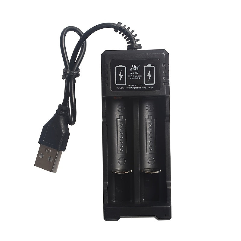 USB rechargeable charger for AA & AAA Ni-MH & Ni-CD batteries, high-speed charging, compact design, ≤36V, battery not included.