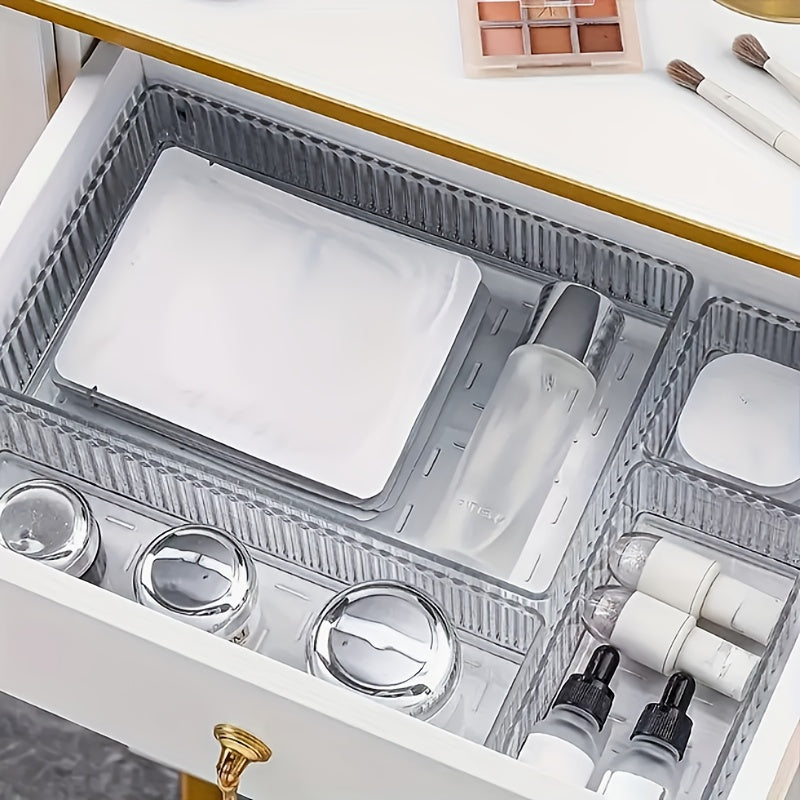 6/7/8pcs set of multi-functional acrylic transparent makeup storage box combinations, suitable for office and home use.