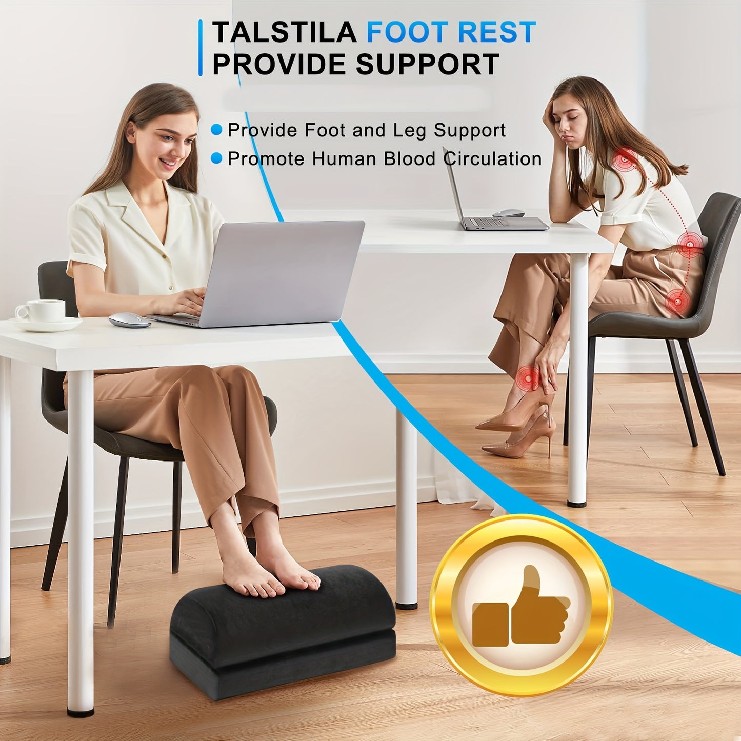 Talstila Ergonomic Foot Rest in Black Felt with Adjustable Height and Plush Pockets - Office Desk Footrest