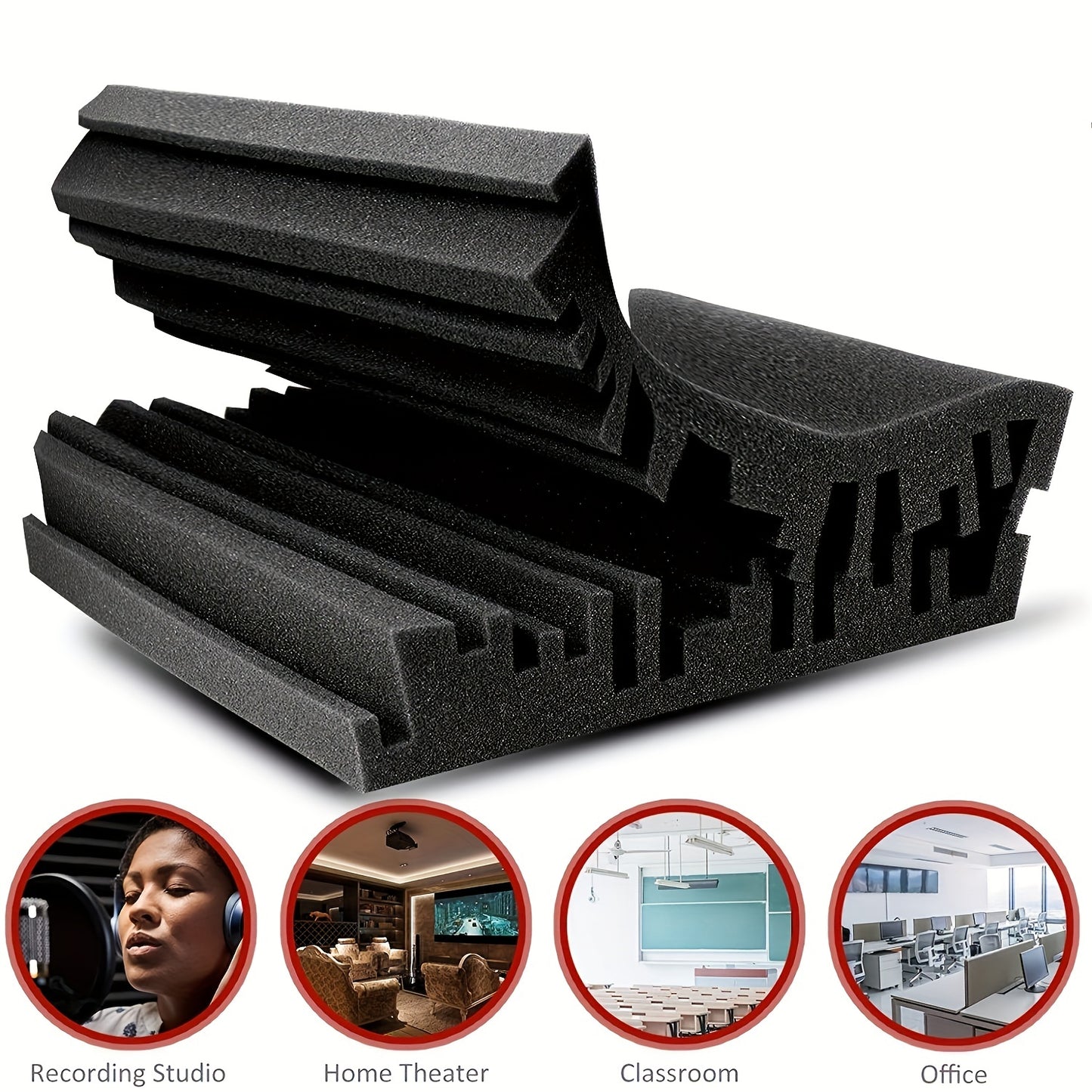 24-pack of black acoustic foam panels, fire-resistant soundproofing sponge for studio walls, measuring 2" x 10" x 10" (25x25x5cm).