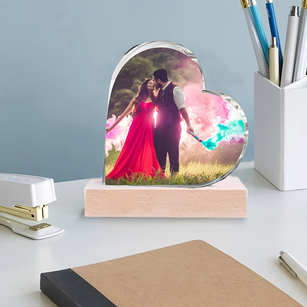 Personalized Crystal Heart Photo Frame - Custom Glass Trophy & Acrylic Love Figurine, Engraved Keepsake for Special Occasions - Perfect for Weddings, Birthdays, Graduations and More - Comes in Gift Box