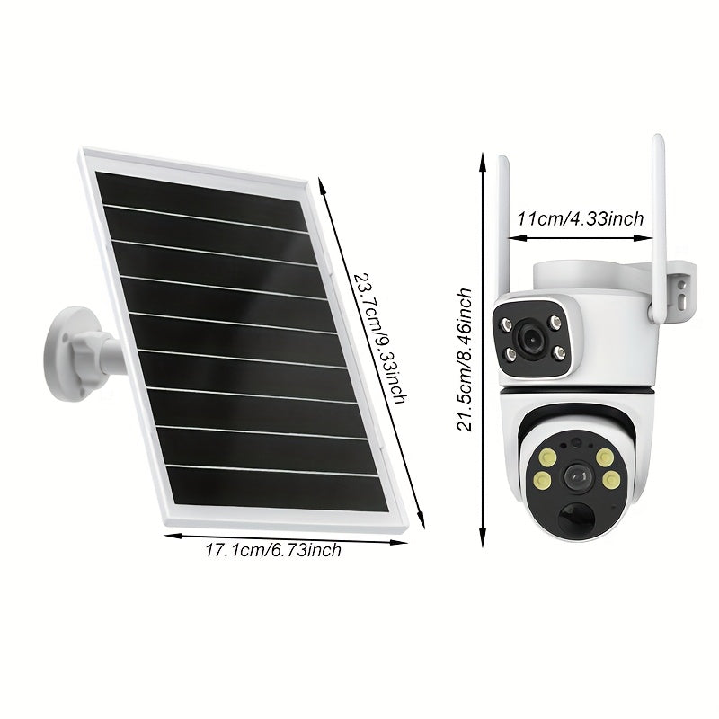 ANYAZHINENG Solar Powered Dual-Lens Security Camera - 1080p HD with PTZ Night Vision, Motion Detection, Two-Way Audio, Wi-Fi Enabled, App Controlled - Ideal for Home and Pet Monitoring (Non-Waterproof)