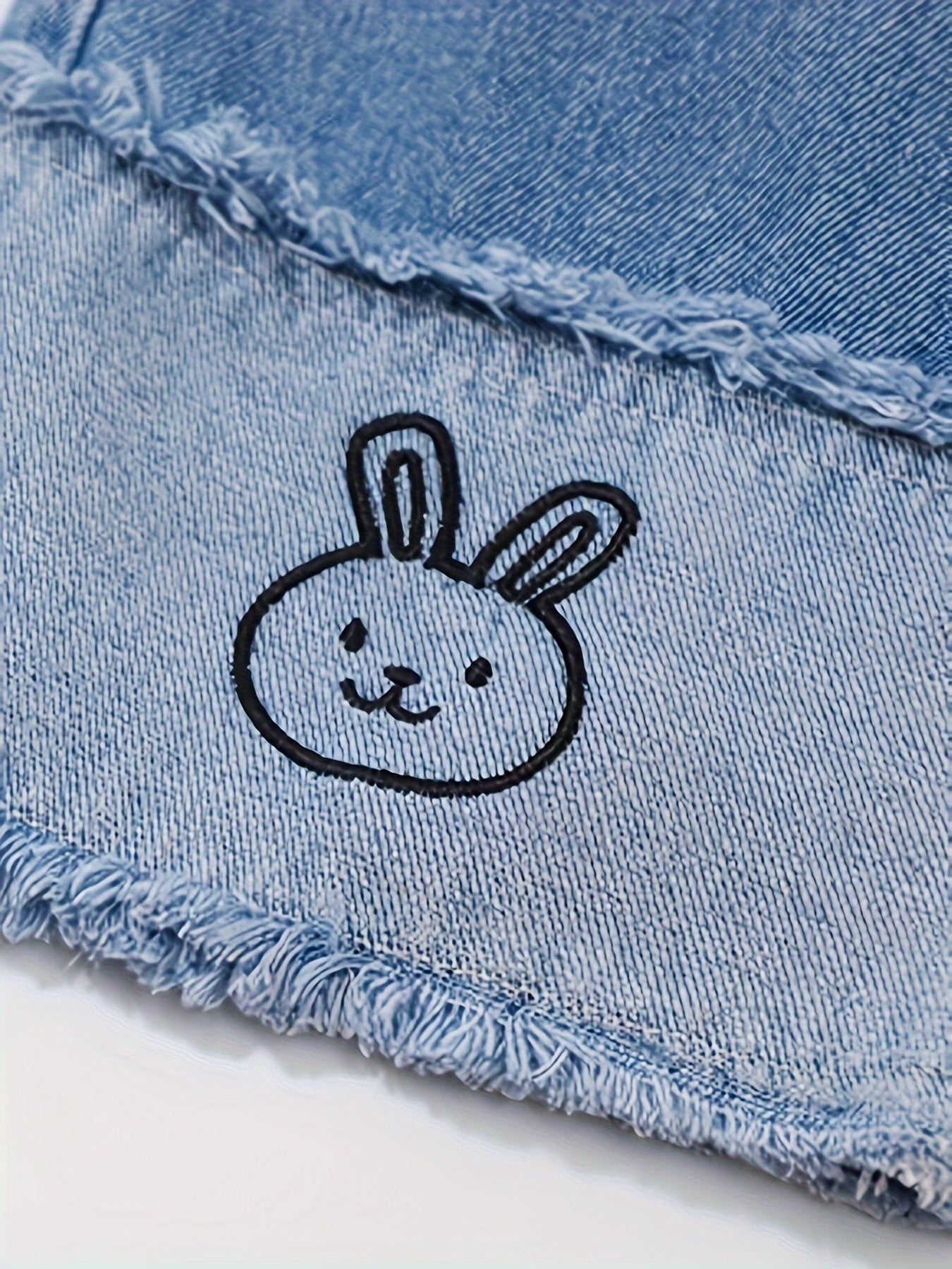 Girls' adorable bunny print jeans - wide-leg denim with elastic waist and pockets. Comfortable cotton blend, perfect for all seasons.