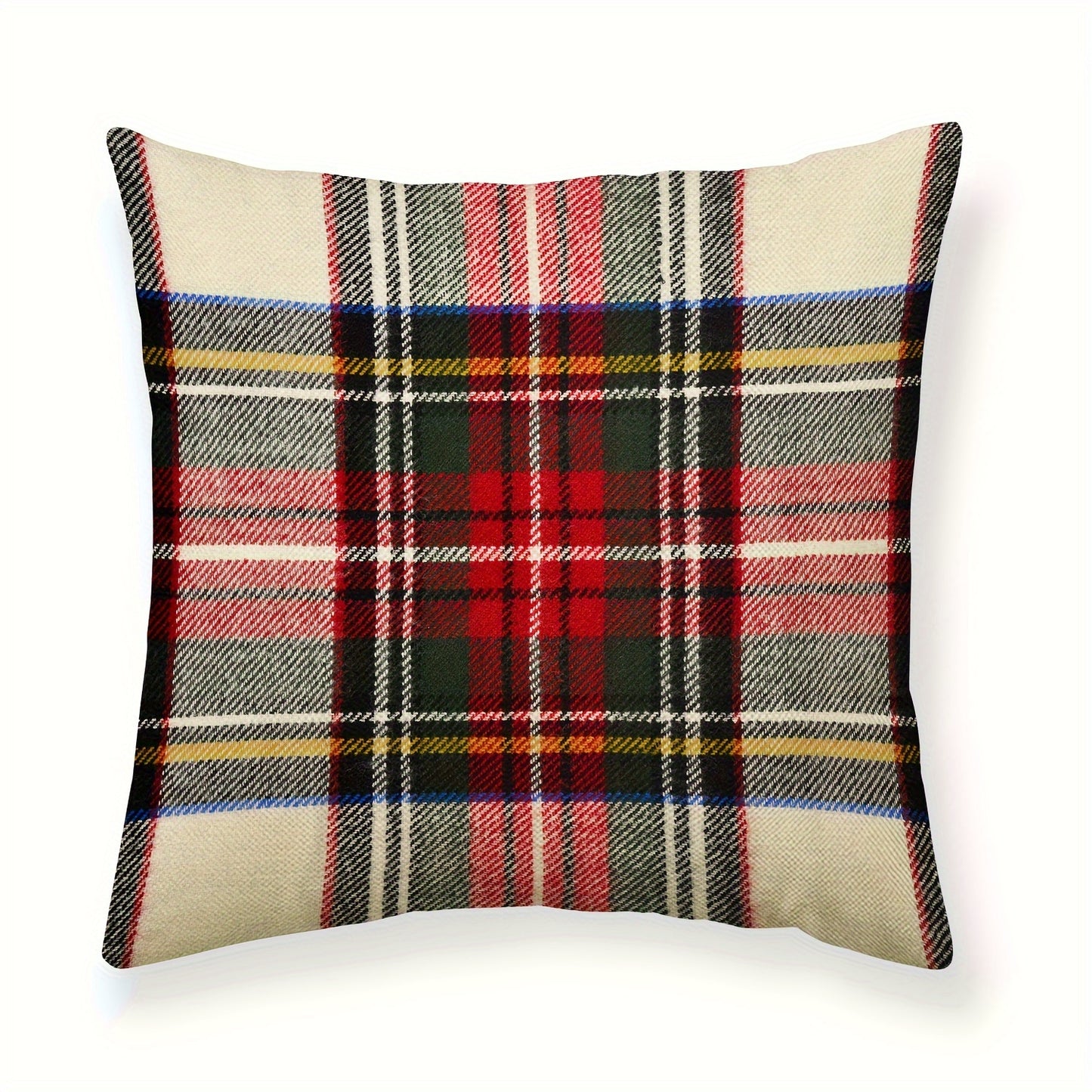 Red & green plaid pillowcase with classic Christmas design, polyester linen blend, zip closure. Ideal for home & party decor. Pillow insert not included.