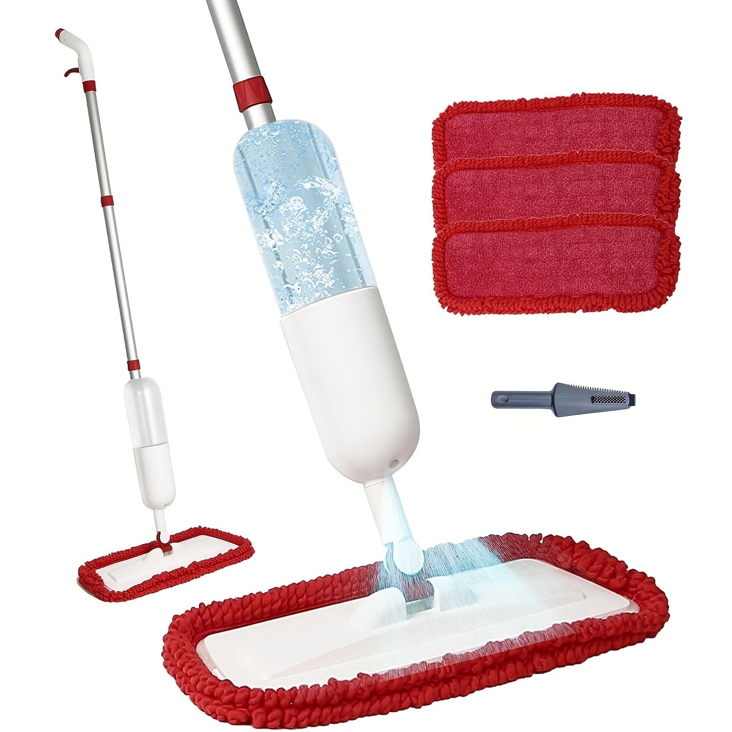 Aluminiy Spray Mop to'plami, yuvilishi mumkin bo'lgan mikrofiber pad bilan - plitka va yog'och pollari uchun ideal, 650ml qayta to'ldiriladigan shisha bilan qulay portativ pollarni tozalash tizimi, oddiy yig'ish jarayoni.