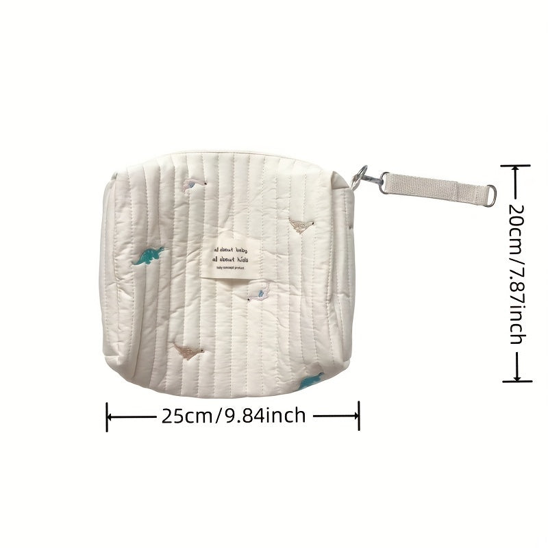 Embroidered Cotton Mommy Bag with Zipper Closure for Stroller Hanging, suitable for Diaper Bag use.