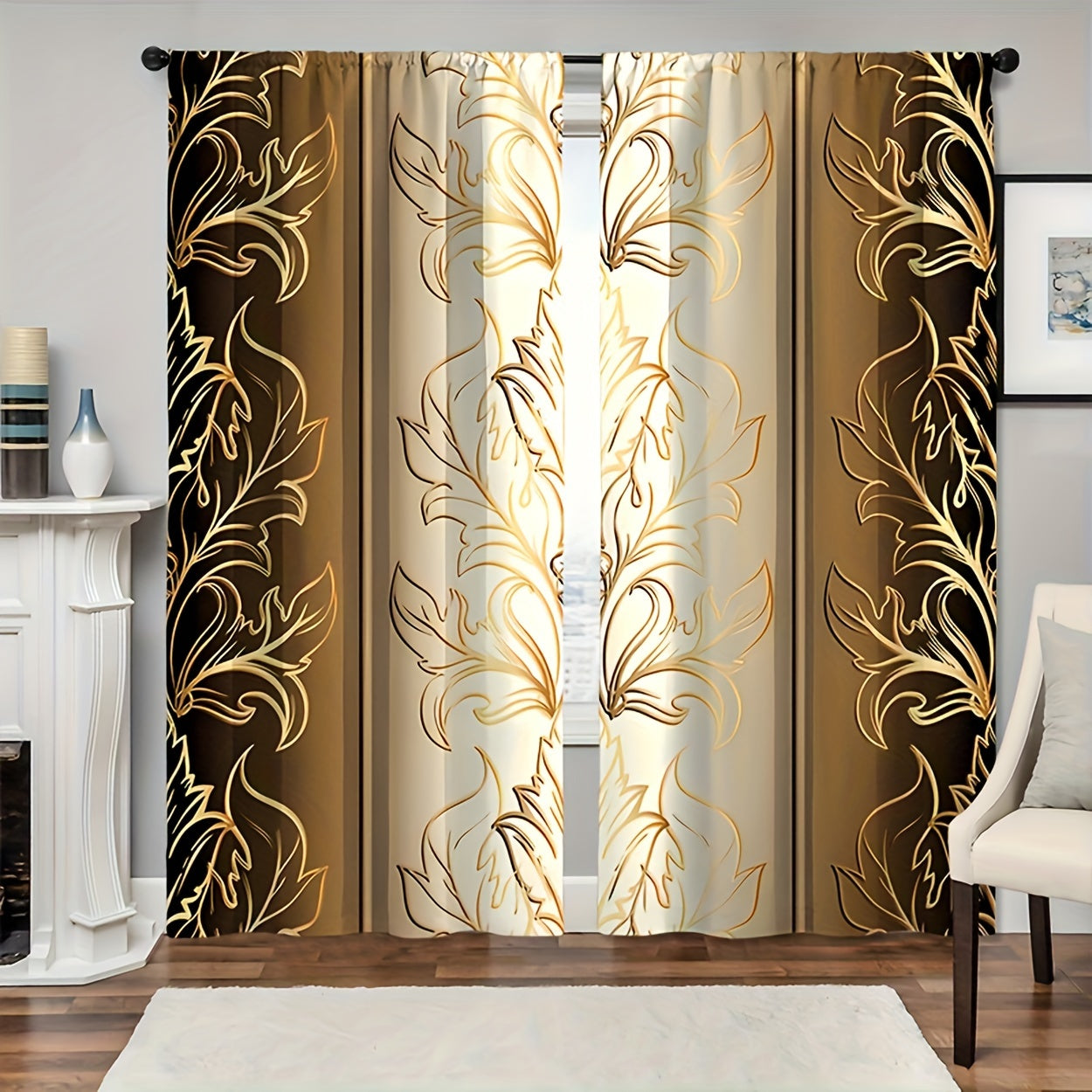 Two pieces of leaf print curtains with rod pocket, perfect for adding a decorative touch to your bedroom or living room. Enhance your home decor with these window treatments that are designed to bring a stylish flair to any room.