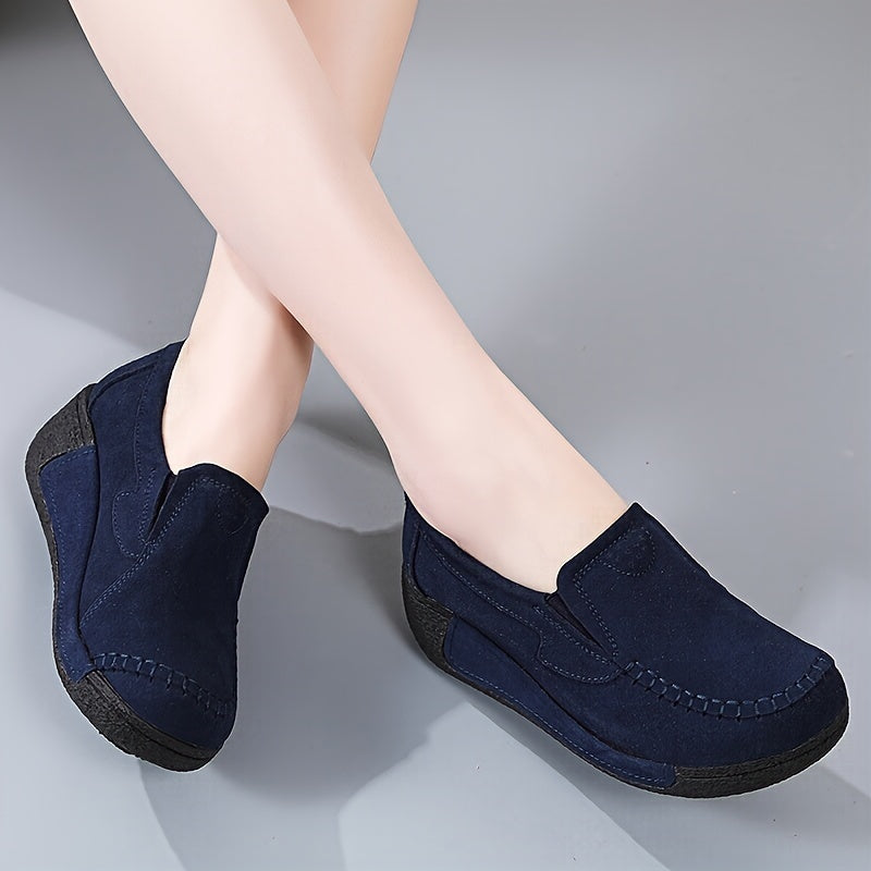 Women's slip-on platform loafers for stylish and comfortable outdoor walking.