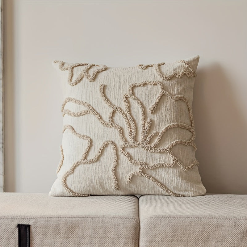 Moroccan-inspired pillow case with geometric fringe design, made of plush and comfortable chenille material. Perfect for decorating home sofas, terrace furniture, benches, and porch. Pillow core not included.