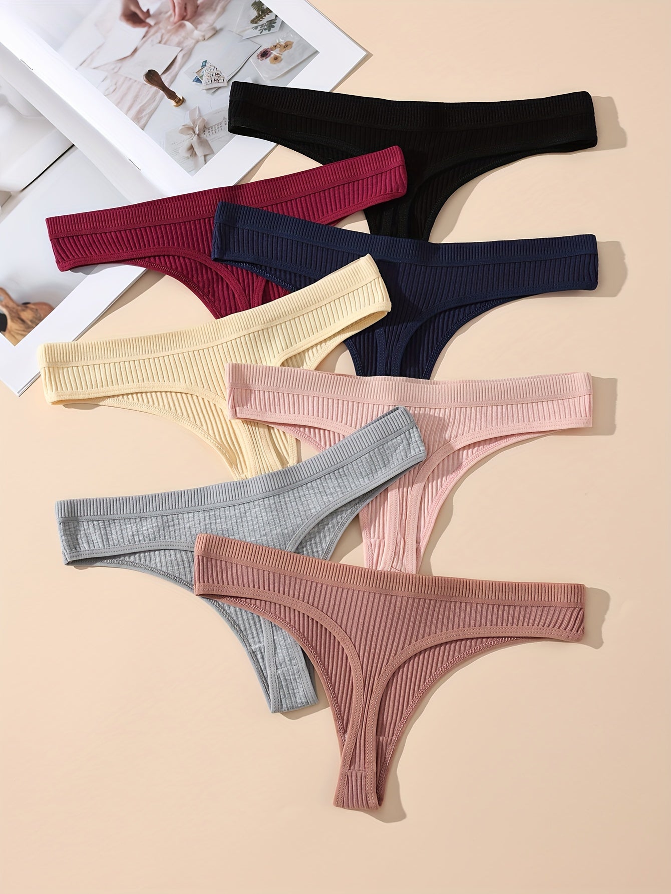 Seven solid seamless ribbed thongs: sexy, comfy, breathable, stretchy intimates for women.