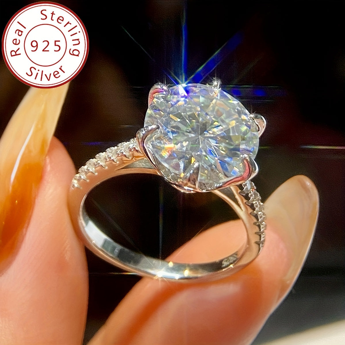 Luxurious Moissanite Engagement Ring Set in Sterling Silver with Sparkling 5ct Stone, Perfect for Wedding or Promise Ring