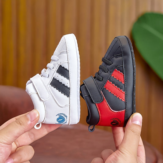 Unisex baby sneakers with adjustable strap closure, PU upper, soft fabric sole, anti-slip for spring/fall - perfect for everyday wear.