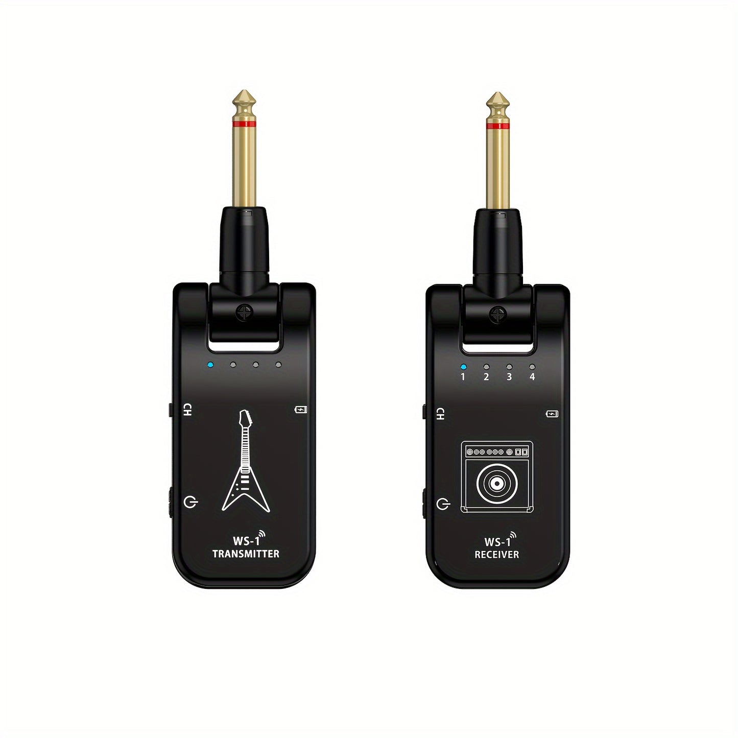 Black 2.4GHz wireless guitar system, ABS material, compatible with electric and bass guitars