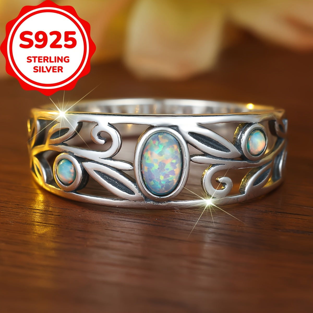 Opulent S925 Sterling Silver Opal Ring - Timeless Bohemian Elegance, Ideal for Special Occasions & Formal Events