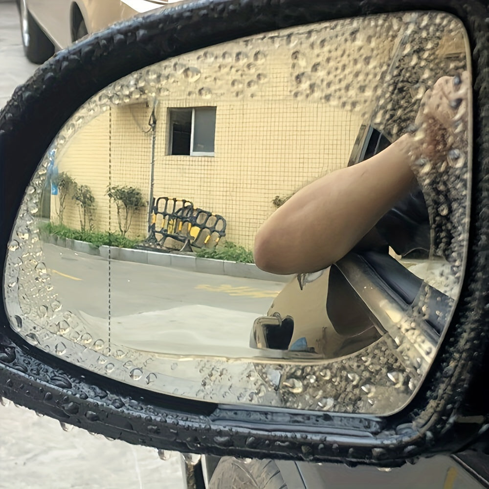 2pcs Car rearview mirror rainproof film, full screen anti-fog and waterproof membrane for enhanced safety and visibility while driving in rainy or foggy conditions. Ideal for outdoor