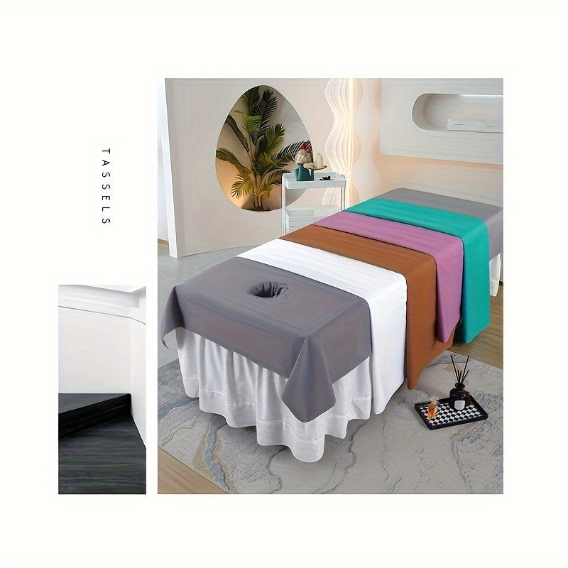 Upgrade your spa experience with our luxurious Tassel Waterproof & Oil-Resistant Massage Table Sheet. Made from durable 100% polyester, this easy-care sheet comes in a variety of multi-color options with a convenient face hole. Perfect for beauty salons