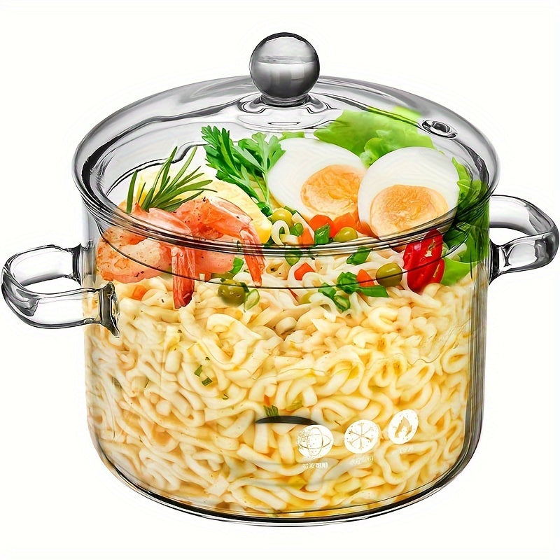 1 piece of 1.5L Borosilicate Glass Simmer Pot with Lid - Heat-Resistant Stovetop Cooking Pot for Soup, Pasta, Noodles, Clear Glass Cookware with Anti-Scald Handles, Safe for Dishwasher Use