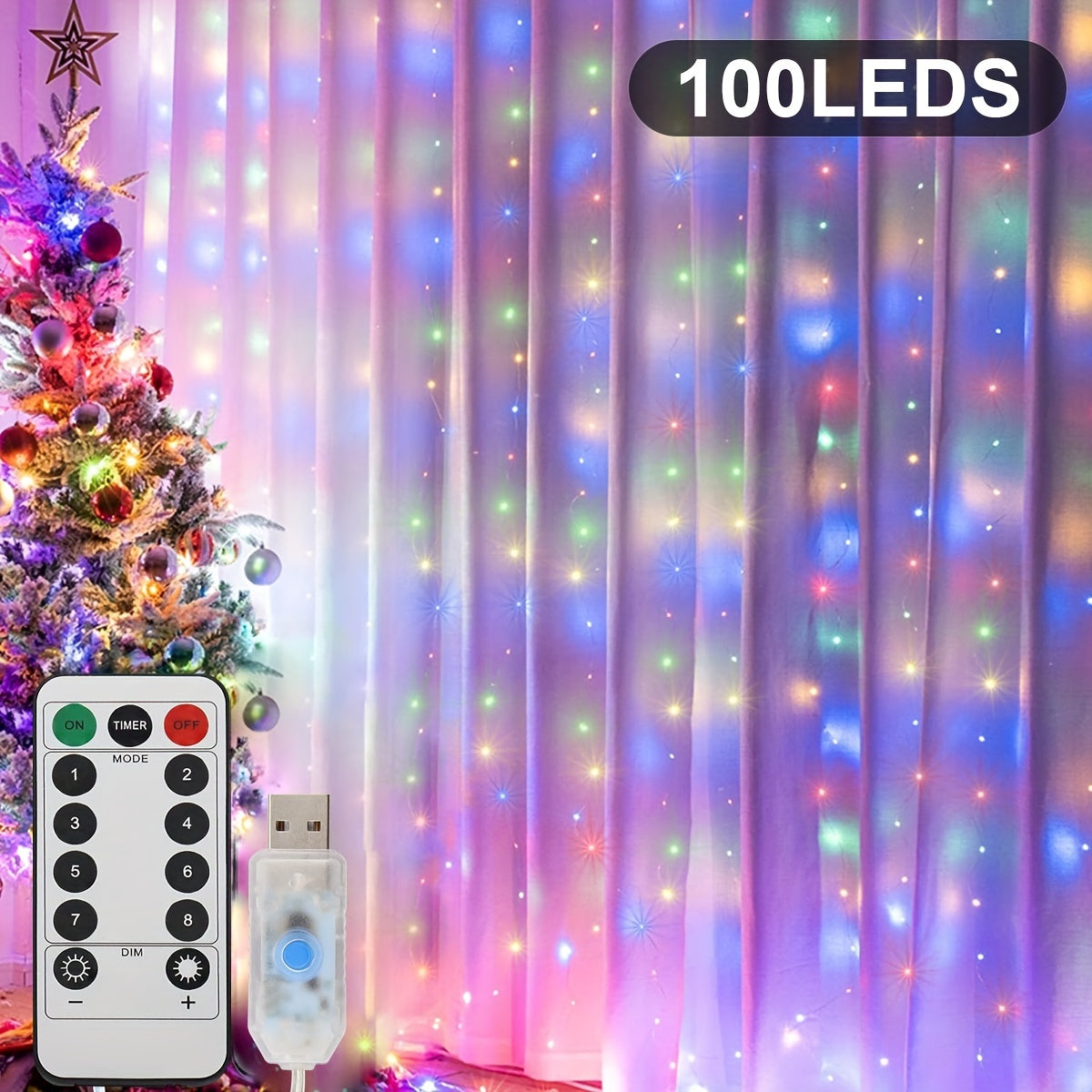 300/200/100 LED Curtain String Lights, 8 Modes, USB Plug In, Copper Wire Lights for Bedroom Window, Halloween, Christmas, Wedding Party.