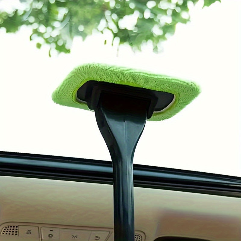 Waterproof, long-handled brush for cleaning car glass, including windshield, windows, and rearview mirror, made of ultra-fine fibers.