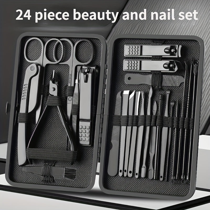 Nail clippers set with 8/15/24 pieces in a portable travel case for professional manicure and pedicure grooming on the go.