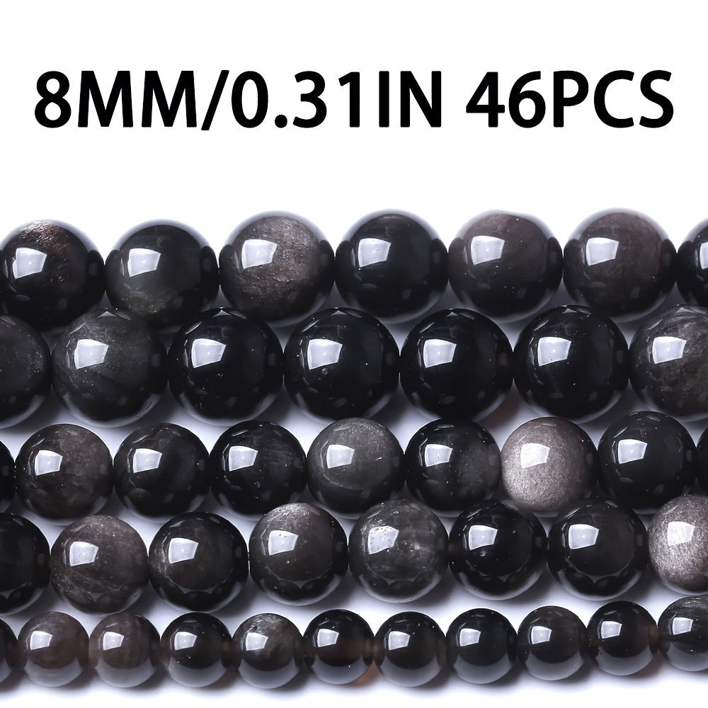 Golden Obsidian Loose Beads Set - 46 pieces of 8mm natural stone beads for DIY jewelry making, perfect for bracelets, necklaces, earrings. Create healing crystal jewelry with these beautiful accessories. Ideal for stringing beads and creating unique