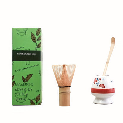 Complete Set of Traditional Japanese Matcha Tools - Includes Bamboo Whisk, Ceramic Spout, and Scoop - Ideal for Holiday Season