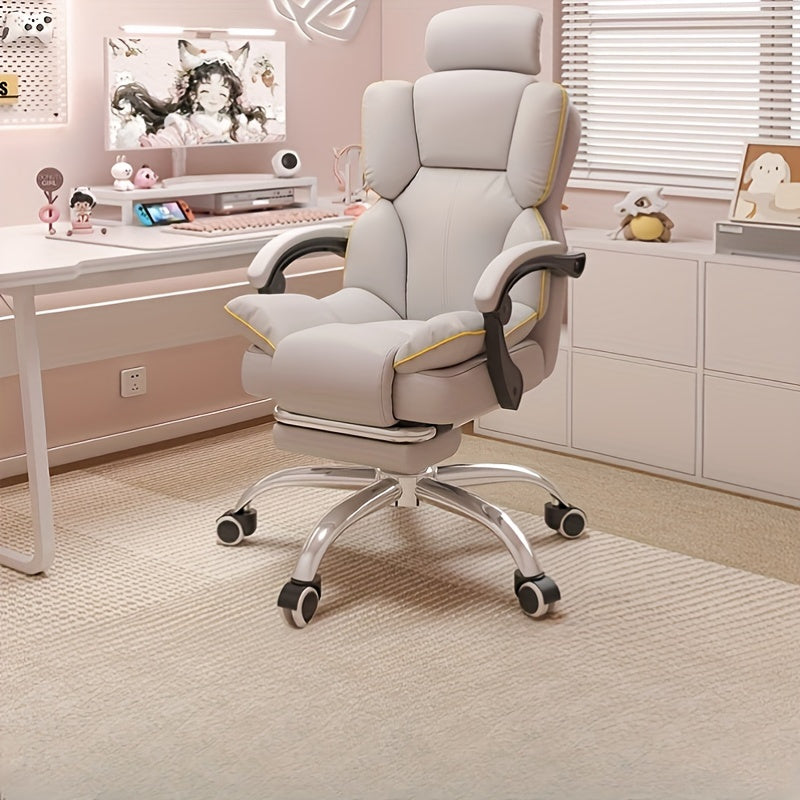 Ergonomic office chair with adjustable height, metal frame, upholstered seat, automatic lumbar support, and wheels for home and gaming.