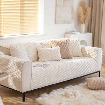 Modern sofa slipcover is stylish and pet-friendly, non-slip for all seasons, fits single to four-seater sofas, machine washable, includes square cushion, backrest, and armrest.