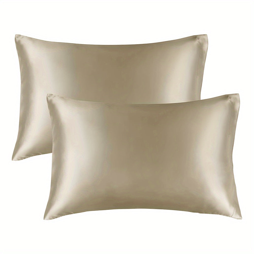 Pair of 2 Satin Pillow Protectors, Hypoallergenic and Soft Silk-Like Feel, Resistant to Wrinkles, Machine Washable, Made of Polyester with 80-85g Fabric Weight, No-Pilling Technology