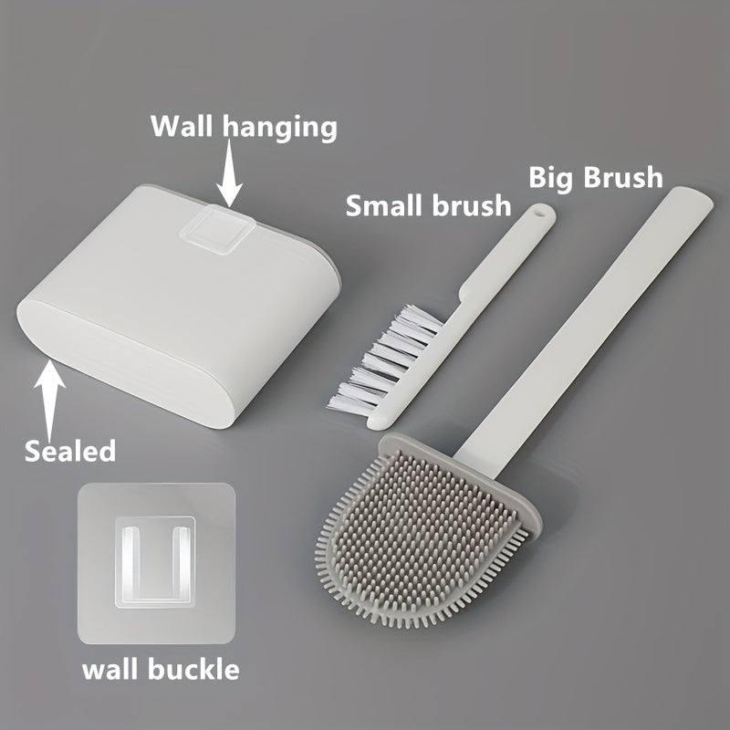 Toilet Brush Set with Wall Mount, Soft Bristles, Long Handle, Space-Saving Design, Deep Cleaning, Detachable Sink Drawer, Ideal for Home and Hotel Bathrooms, Made of Plastic, Manual Use