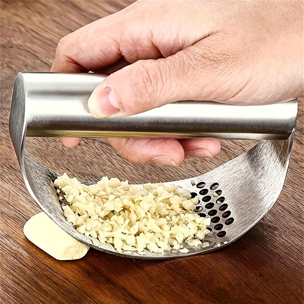 Easy-Clean Swing-Style Stainless Steel Garlic Press for Kitchen Use