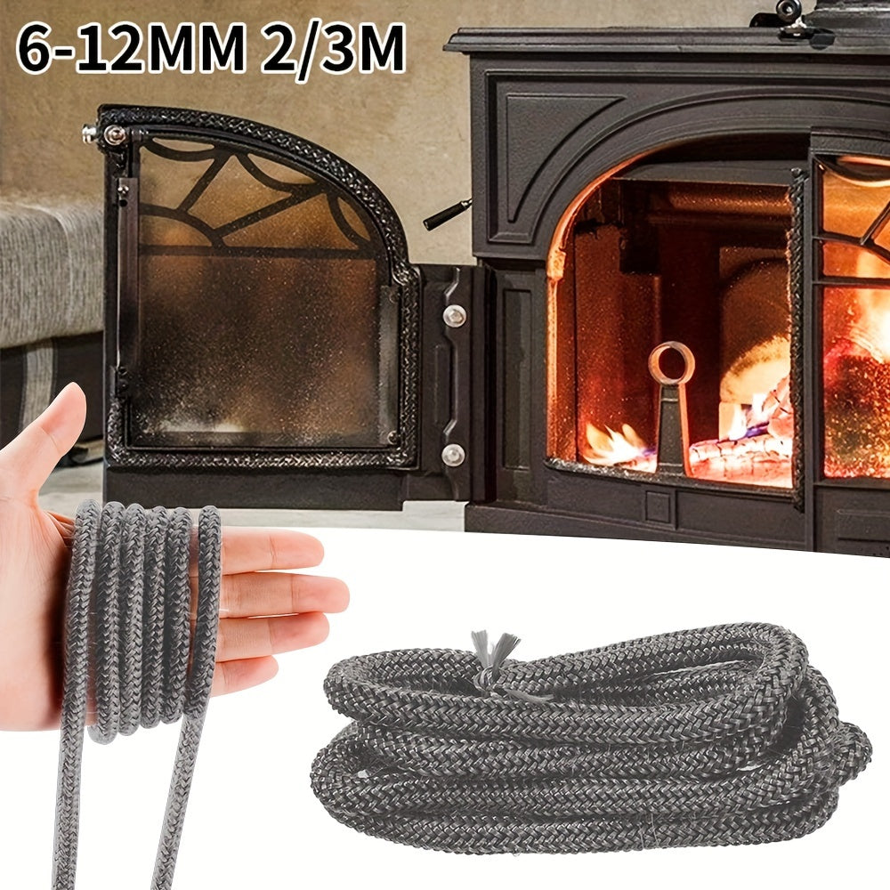 High-Temperature Fireproof Seal Rope Gasket for Wood Burning Stove Door, Available in 6/8/10/12mm Sizes, 2M Length, Ideal for Home Kitchen Heating and Cooling Systems, Fireplace Replacement Part