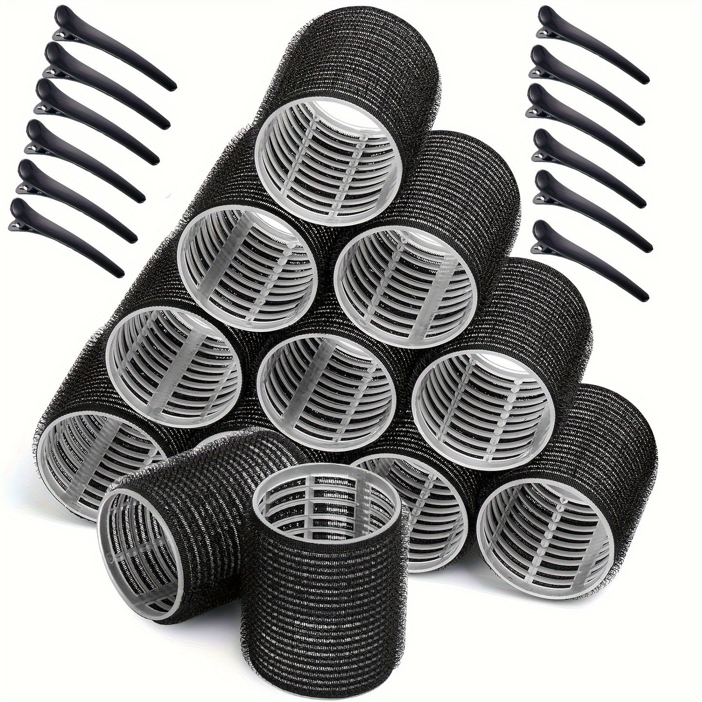 24pcs heatless hair curler roller set with 12 self-grip hair rollers and 12 hair clips for DIY hair styling.