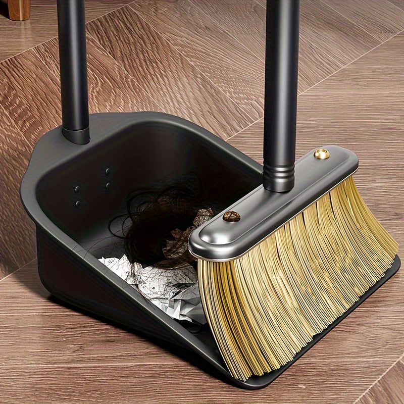 Sturdy Metal Broom and Dustpan Set with Long Stainless Steel Handle, Ideal for Home, Kitchen, Bedroom, Outdoor, and Patio Cleaning. Stand-Up Design for Easy Use.