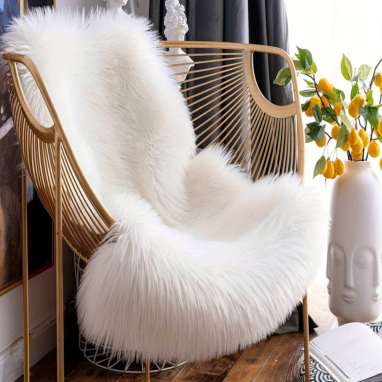 Plush Faux Fur Chair Cushion - Cozy, Non-Slip Mat for Winter Warmth - Perfect for Bedroom, Hallway, Office - Machine Washable, Made of Polyester & Acrylic Blend Faux Fur Material