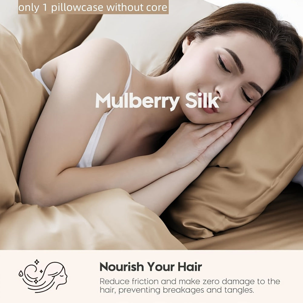 This Champagne-colored pillowcase is made of 100% Mulberry Silk and features a luxurious 19mm double-sided design. It is gentle on both hair and skin, with a hidden zipper for a seamless look. A perfect gift for ladies, gentlemen, and family members