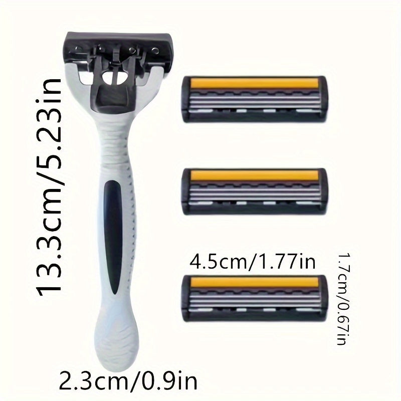 Premium 3-pack men's safety razor set with sharp 3-layer blades, ergonomic design, stainless steel head, and replaceable parts for smooth shaving on beard, mustache, underarm, and leg hair