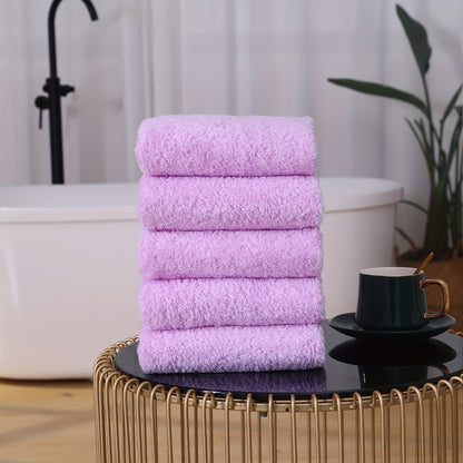 Set of 5 soft polyester hand towels, quick-drying and absorbent for bathroom or spa use, unscented.