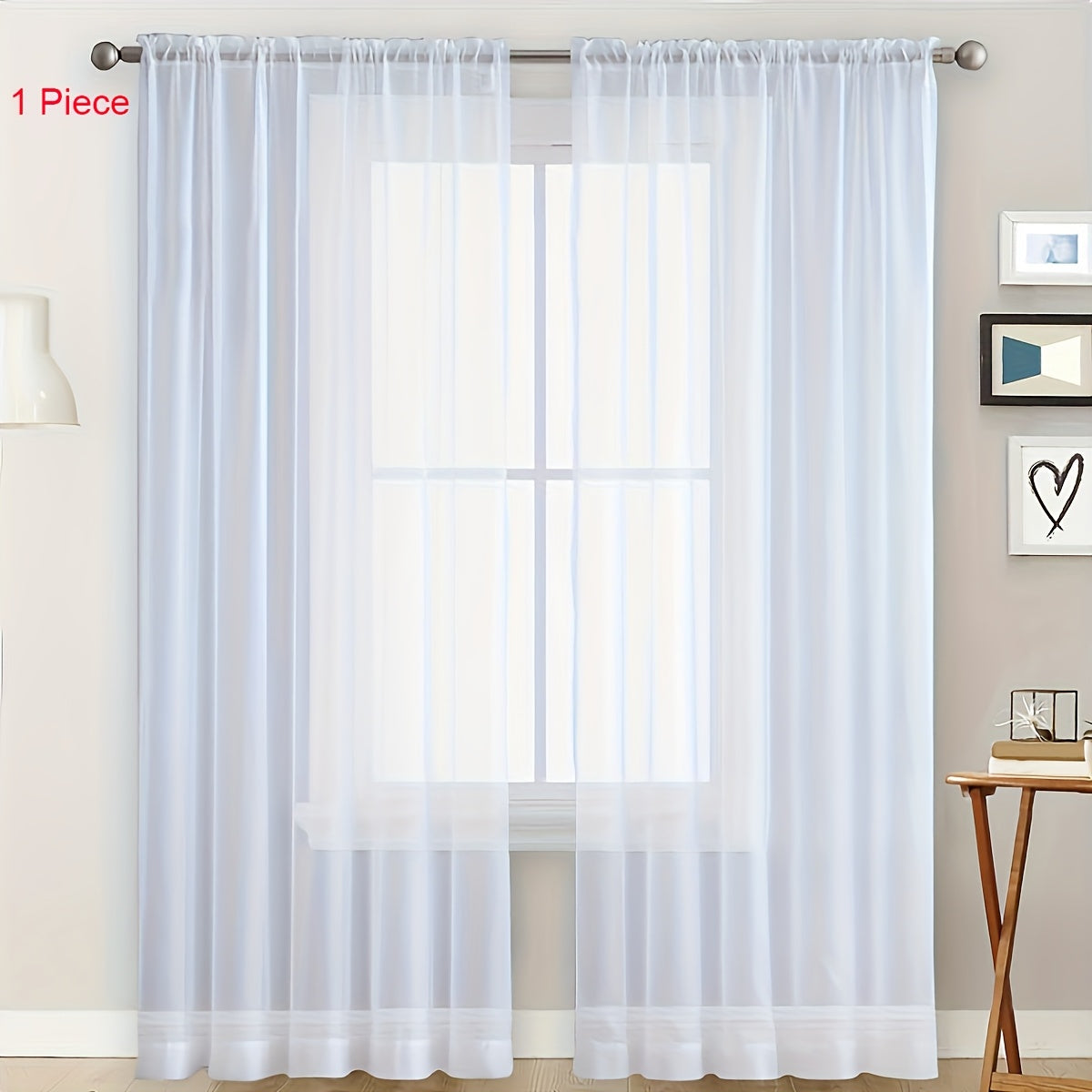 One Panel of Sheer Curtain in Classic Rod Pocket Style - Made from 100% Polyester Trilon Fabric, Lightweight Yarn-Dyed for a Decorative Look. Machine Washable and Perfect for Living Rooms and Restaurants with an Uncorded Clear Romance Theme.