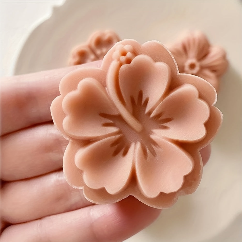 Flower Cookie Press Set with 5 Pieces - Create Beautiful Mooncakes and Pastries with Intricate White Flower Designs, Made of ABS Plastic, Perfect for Elegant Baking during Christmas and Halloween, Must-Have Kitchen Essentials.