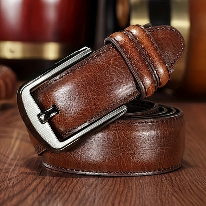 Men's Genuine Leather Cowhide Belt with Pin Buckle, Ideal Gift Choice for Middle-aged Youth