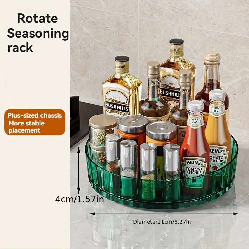 The Light Luxury Rotating Storage Rack features a Kitchen Turntable, a Transparent Spice Rack for Seasoning Bottles, and a Desktop Storage Box for the Living Room.