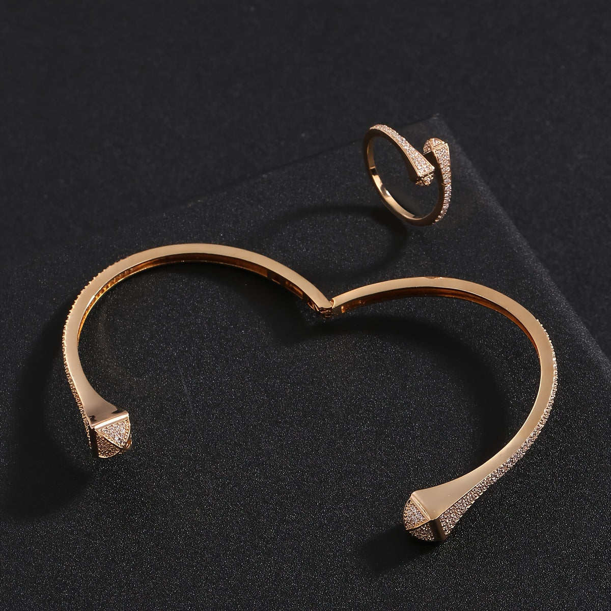 Stylish Copper Zirconium Bracelet Ring Set for Women - Perfect for Parties, Weddings, or Everyday Wear