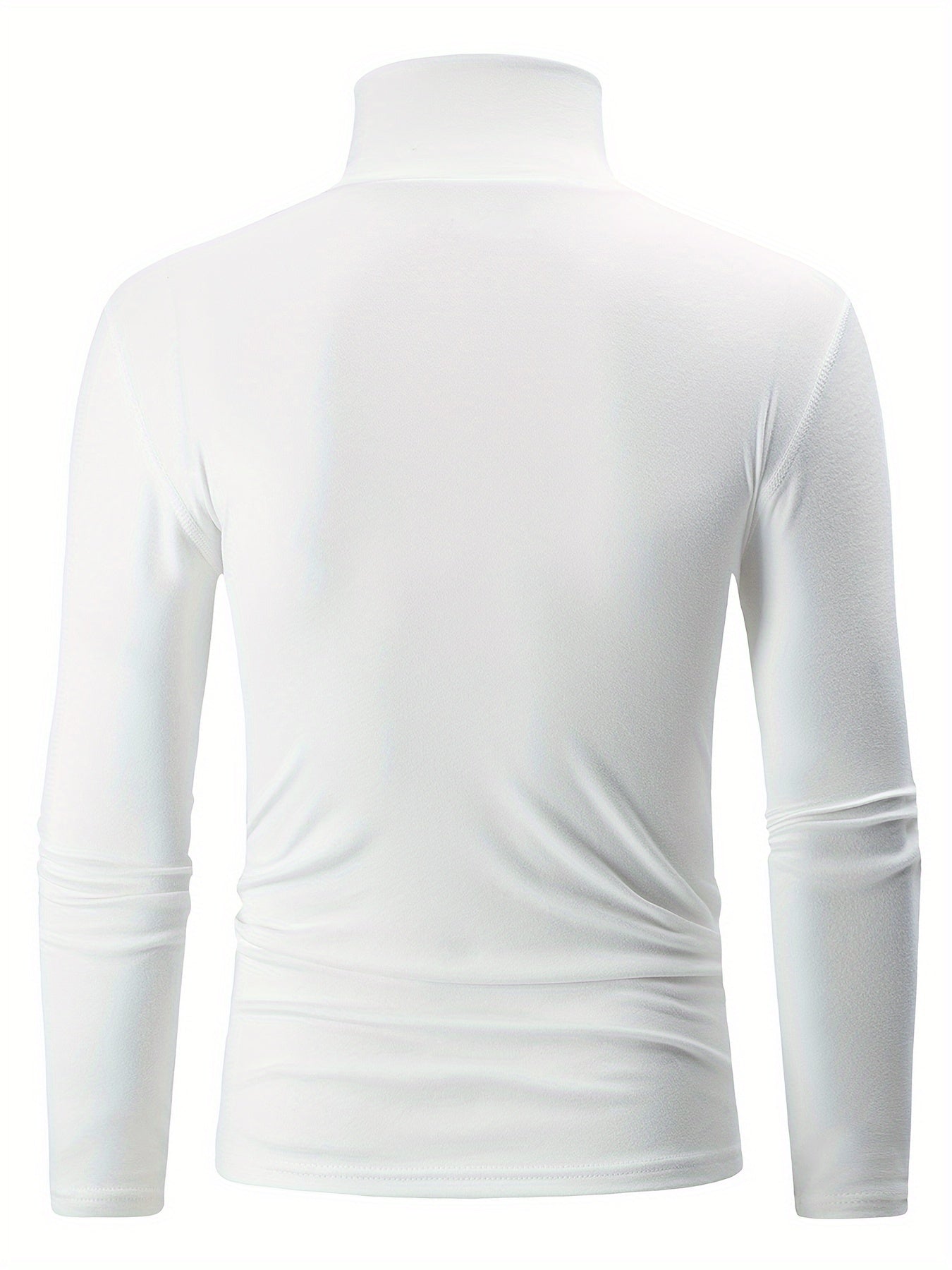 Men's double-sided fleece turtleneck long sleeve shirts, ideal for fall & winter. Stretchy polyester blend, easy care.